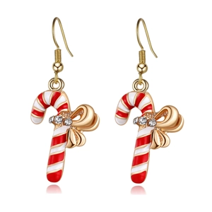 Weihnachts-Zuckerstangen-Ohrringe mit Emaille und goldener Schleife mit weißen Strasssteinen
