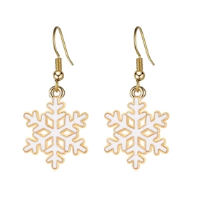 Weihnachten Schneeflocken Ohrhänger in Gold und Weiß Emaille festlicher Schmuck Damen