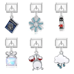 Italienische Edelstahl Charms mit Reisepass, Blume und britischem Soldaten Design