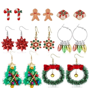 8-Paar Weihnachts-Ohrringe-Set mit Glocken, Schneeflocken und Lebkuchenmann-Motiven