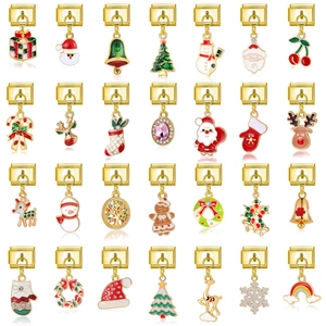Goldton Italienische Modulare Charm-Anhänger Für DIY Armband Herstellung Weihnachten Weihnachtsmann Strass Metall Schmuck Zubehör