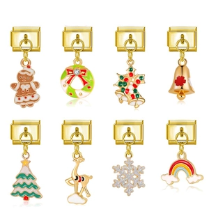 Italienischer Stil Gold Edelstahl Modularmband Weihnachten Charms mit festlichen Designs