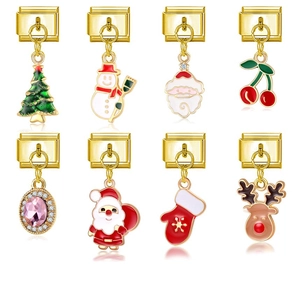 Italienische modulare Bettelarmbänder in Gold mit Weihnachtsmann und Elch-Motiven