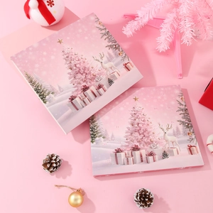 Calendario de Adviento rosa con motivos de renos y árboles para joyas DIY y regalos de Navidad