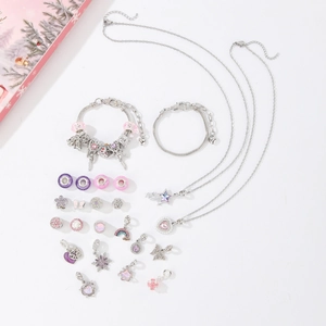 Kit de creación de joyas DIY con pulseras y abalorios en color rosa y morado