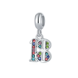 Alloy Colorful Rhinestone Number 16 18 21 Charm Pendant For DIY Jewelry Making Bracelet Necklace Birthday Gift For Women