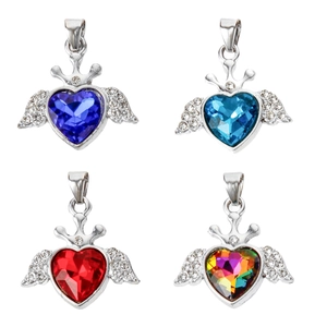 Colgante de Corazón de Aleación Vintage Con Alas de Ángel y Corona Abalorios de Strass para Collar Pulsera DIY Accesorios de Joyería