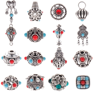 Ethno-Tibet-Silberperlen mit Cloisonné-Hohlraum und Vintage-Anhängern für DIY-Schmuck