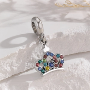Exquisite hollow crown charm with multi-color stones for DIY jewelry making