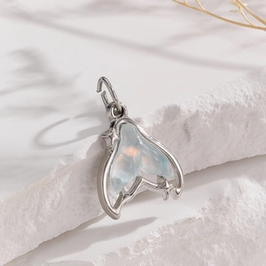 Polished S925 silver fishtail pendant with opal blue luster for DIY jewelry making