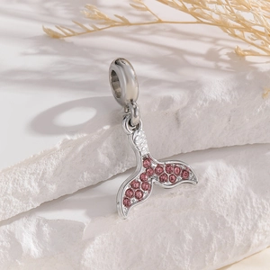 DIY silver fishtail charm with pink pavé crystals for custom bracelet and jewelry making