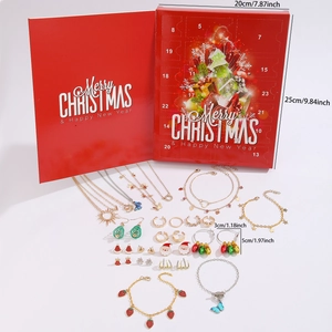 Detailed view of Christmas advent calendar box with necklaces, bracelets and earrings