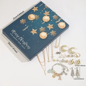 Christmas advent calendar jewelry box with necklaces, earrings, and a blue snowflake gift set