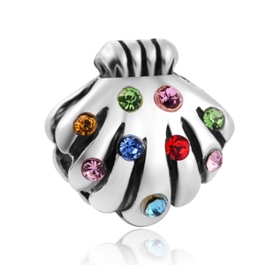 Perle de coquillage colorée en métal argenté avec cristaux pour bracelets à breloques DIY