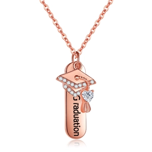 Roségouden Legering Afstudeerhoed Hanger Ketting Voor Dames Strass Hart Charm Afstudeercadeau Sieraden