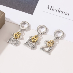 Silver number 16 18 21 charms with gold hearts for DIY birthday bracelets