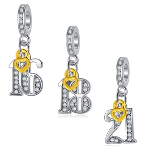Alloy Rhinestone Number 16 18 21 Heart Pendant For DIY Beaded Bracelet Necklace Birthday Jewelry Gift Women Girls Charm