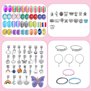DIY jewelry making kit featuring colorful crystal beads and rainbow butterfly pendants