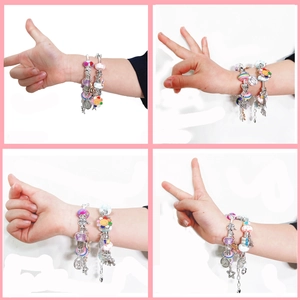 DIY colorful crystal bead bracelets with heart and clover charms in four styles
