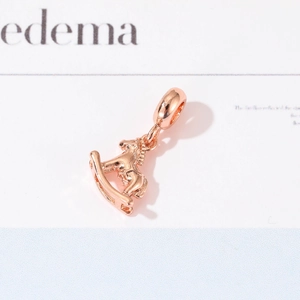 Rose gold rocking horse pendant charm for bracelets and necklaces with glossy finish