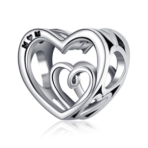 Cuenta de Amuleto de Corazón Calado de Aleación Retro Con Grabado MOM para Collar Pulsera DIY Regalo Día de la Madre Joyería