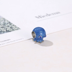 Charm poulpe bleu scintillant avec yeux en strass pour création de bijoux DIY