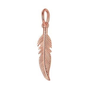 Pendentif plume en or rose avec texture détaillée et fermoir rond pour bijoux DIY