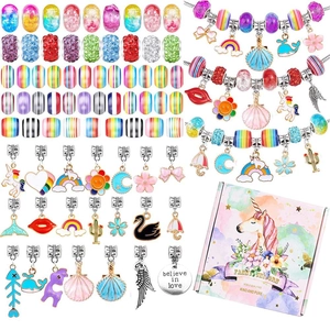 Unicorn DIY Bracelet Making Kit For Girls Rainbow Crystal Beads Jewelry Set With Gift Box For Kids Birthday Gift