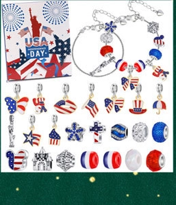 Detail van USA Independence Day DIY armbandset met rood wit blauwe kralen set