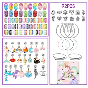 Detailed view of 92pcs unicorn DIY rainbow charm bead bracelet and necklace kit with gift box