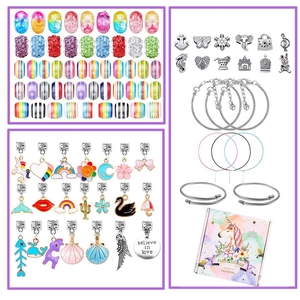 Unicorn DIY rainbow crystal bead bracelet making kit for girls in purple gift box