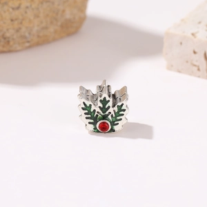 Hulstblad hanger met groen email en rode edelsteen voor het maken van DIY sieraden en crafts