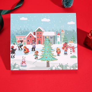 Dettaglio dell'illustrazione del calendario dell'Avvento con neve e bambini festosi