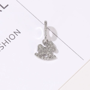 Sparkling silver rocking horse charm pendant with cubic zirconia for DIY jewelry making