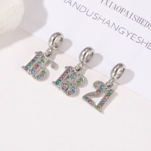 Silver jewelry number charms 16 18 21 with colorful rhinestones for DIY necklaces