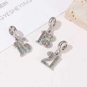 Sparkling silver number pendants 16 18 and 21 with colorful crystals for DIY jewelry