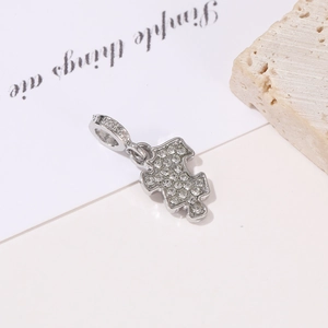 Silver puzzle piece pendant with sparkling rhinestones for DIY necklace jewelry making