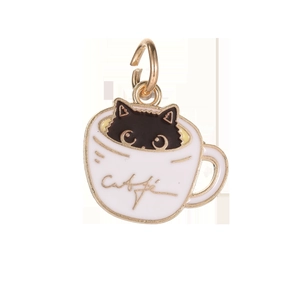 Ciondolo in smalto gatto nero in tazza di caffè bianca per gioielli fai da te e accessori