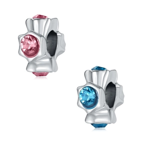 Alloy Crystal Star Charm Bead For DIY Bracelet Necklace Making Pink Blue Zirconia Inlaid Jewelry Accessories For Women