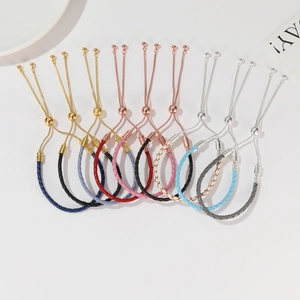 Adjustable colorful braided leather cord bracelets with premium metal slider clasps