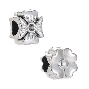 Cuentas Espaciadoras de Trébol de Cuatro Hojas de Plástico CCB Plateado con Agujero Grande para DIY Pulsera Collar Joyería Mujer
