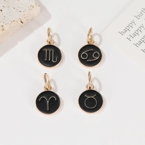 Goldene Sternzeichen-Anhänger mit schwarzer Emaille für DIY-Ketten und Armbänder