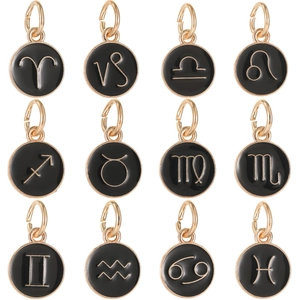 12 Sternzeichen Emaille Legierung Runder Anhänger Für DIY Schmuckherstellung Armband Halskette Zubehör Cartoon Constellation Charms