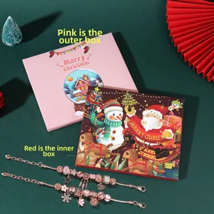 Kerst adventskalender geschenkdoos met roségouden DIY bedelarmbanden en kralen set