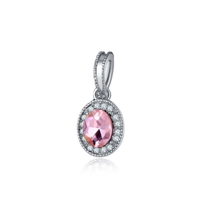Pendentif baroque ovale en zircon rose avec cristaux blancs et finition argentée