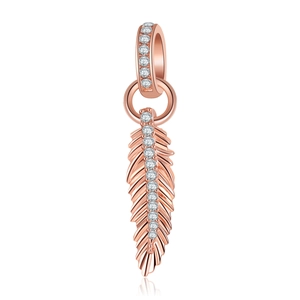 Ciondolo a Forma di Piuma in Lega Oro Rosa Stile Etnico Bohemien Con Zirconia Per Gioielli Fai-da-te Collana Bracciale Donna