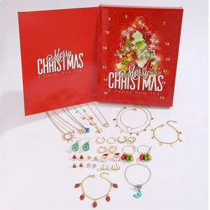 2025 Christmas advent calendar jewelry set with necklaces and earrings in red gift box