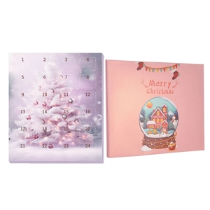 Roze adventskalenderdoos met 24 vakjes toont zowel het interieur als exterieur design