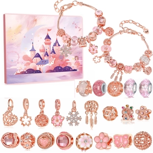 Roségoud Kerst Adventskalender DIY Armband Set Voor Dames Meisjes Sieraden Cadeaubox Met Bedeltjes Kralen Slangenketting Armband