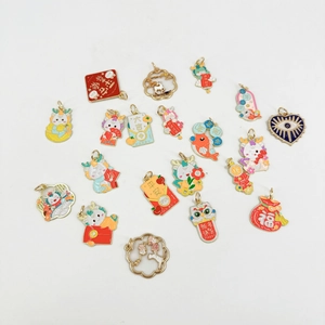 DIY jewelry charms set featuring 18 Chinese New Year zodiac and lucky symbols pendants